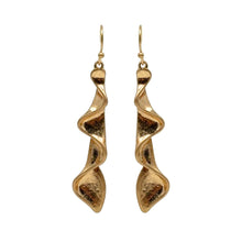 Gold wave earrings lightweight artistic long drop design – SeaSpray Jewelry