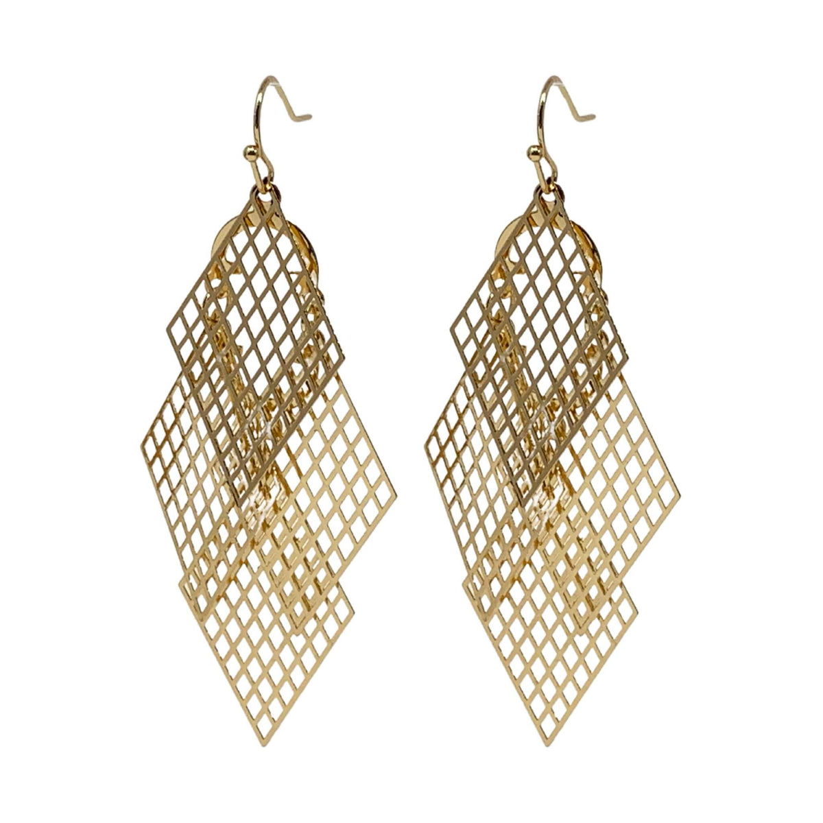 Rhombus Dangle Earrings | Filigree Chandelier | Hypoallergenic | Gold &  Silver