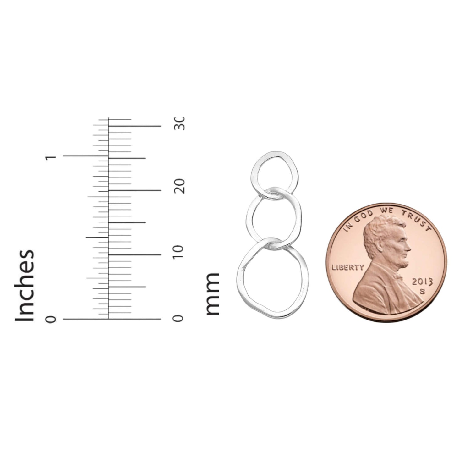 Sterling Silver Hammered Link Earrings Size Chart