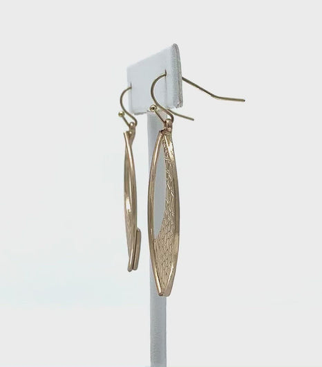 Textured Worn Gold Marquise Shape Earrings - Drop Dangle Earrings