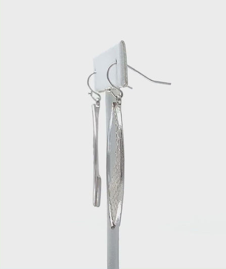 Worn Silver Textured Open Teardrop Earrings - Marquise Shape Earrings