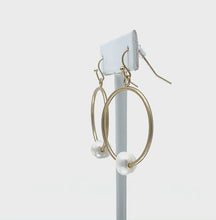 Matte Gold Freshwater Pearl Hoop Earrings - Costume Fashion Jewelry