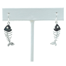 Silver Abalone Fishbone Beach Earrings with Rhinestone Accents - Costume Jewelry