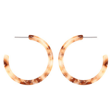 Beige Marbled Lucite Hoop Earrings - Costume Jewelry