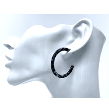 Black Marbled Resin Circle Hoop Trendy Fashion Earrings