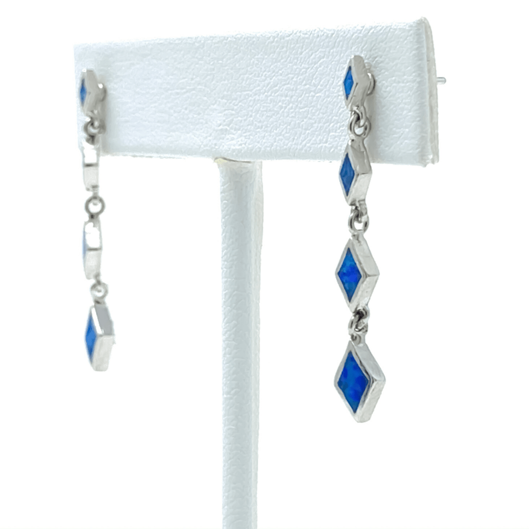Blue Opal Diamond Shape Sterling Silver Stud Earrings - SeaSpray Jewelry