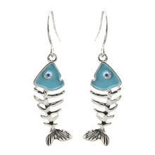 Fish Bone Turquoise & Silver Dangle Earrings - Beach Earrings