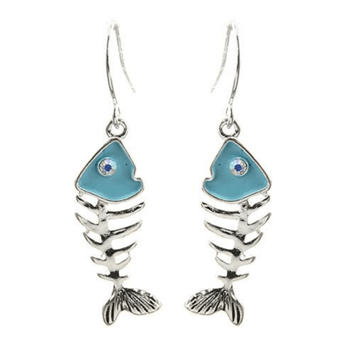 Fish Bone Turquoise & Silver Dangle Earrings - Beach Earrings