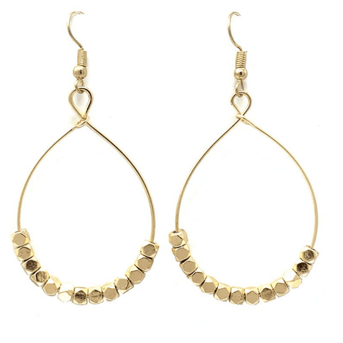 Gold Beaded Teardrop Hoop Earrings For Women - Fashion Jewelry