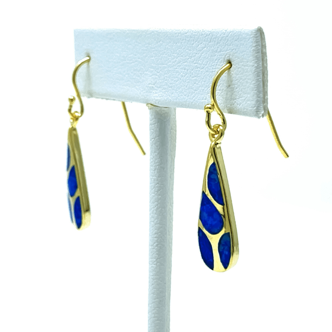 Gold Plated Blue Opal Earrings - Sterling Silver Jewelry