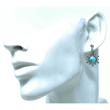 Larimar & CZ Sun Burst Sterling Silver Stud Drop Earrings - SeaSpray Jewelry