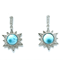 Larimar & CZ Sun Burst Stud Sterling Silver Earrings - SeaSpray Jewelry