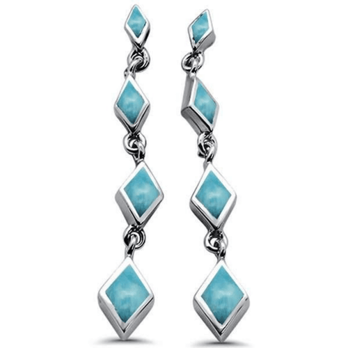 Larimar Diamond Shape Sterling Silver Stud Earrings - SeaSpray Jewelry