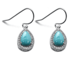 Teardrop Larimar Earrings With Cubic Zirconia In Sterling Silver - Fine Jewelry