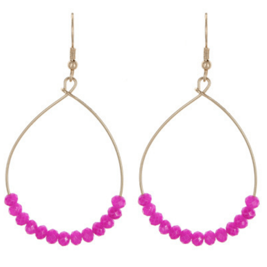 Purple Glass Bead Teardrop Dangle Earrings In Gold - Fashion Jewelry