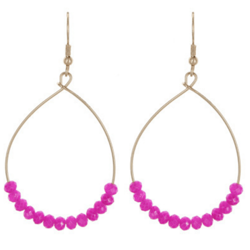 Purple Glass Bead Teardrop Dangle Earrings In Gold - Fashion Jewelry