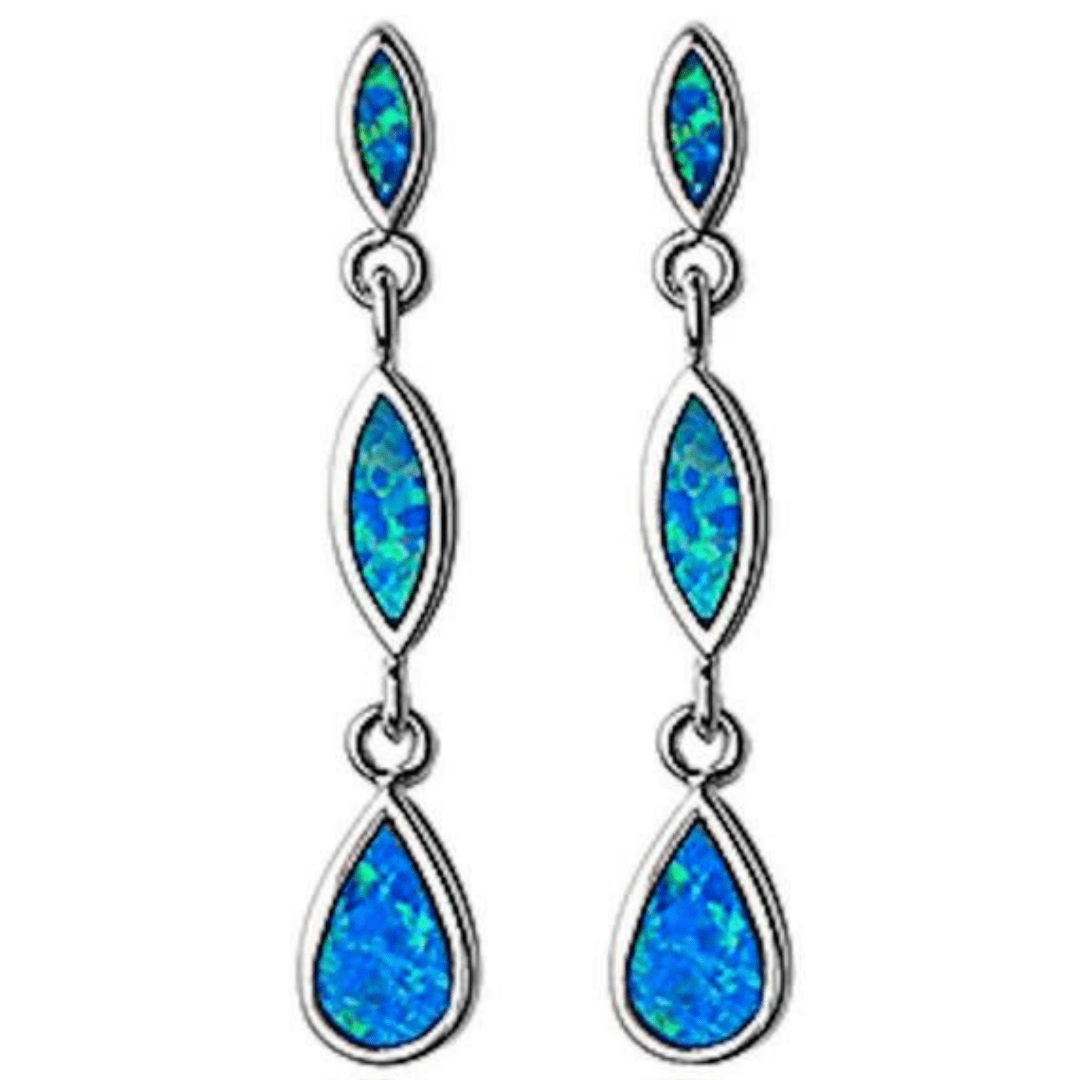 Marquis Pear Shape Blue Opal Sterling Silver Earrings - Fine Jewelry