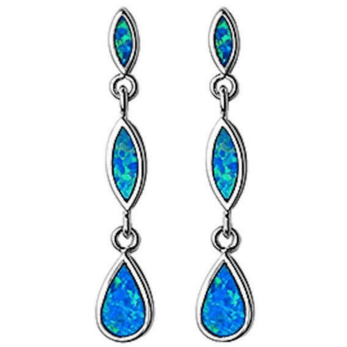 Marquis Pear Shape Blue Opal Sterling Silver Earrings - Fine Jewelry