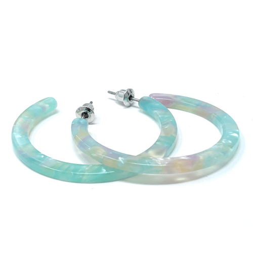 Multi Color Marbled Resin Circle Hoop Earrings - Fashion Jewelry