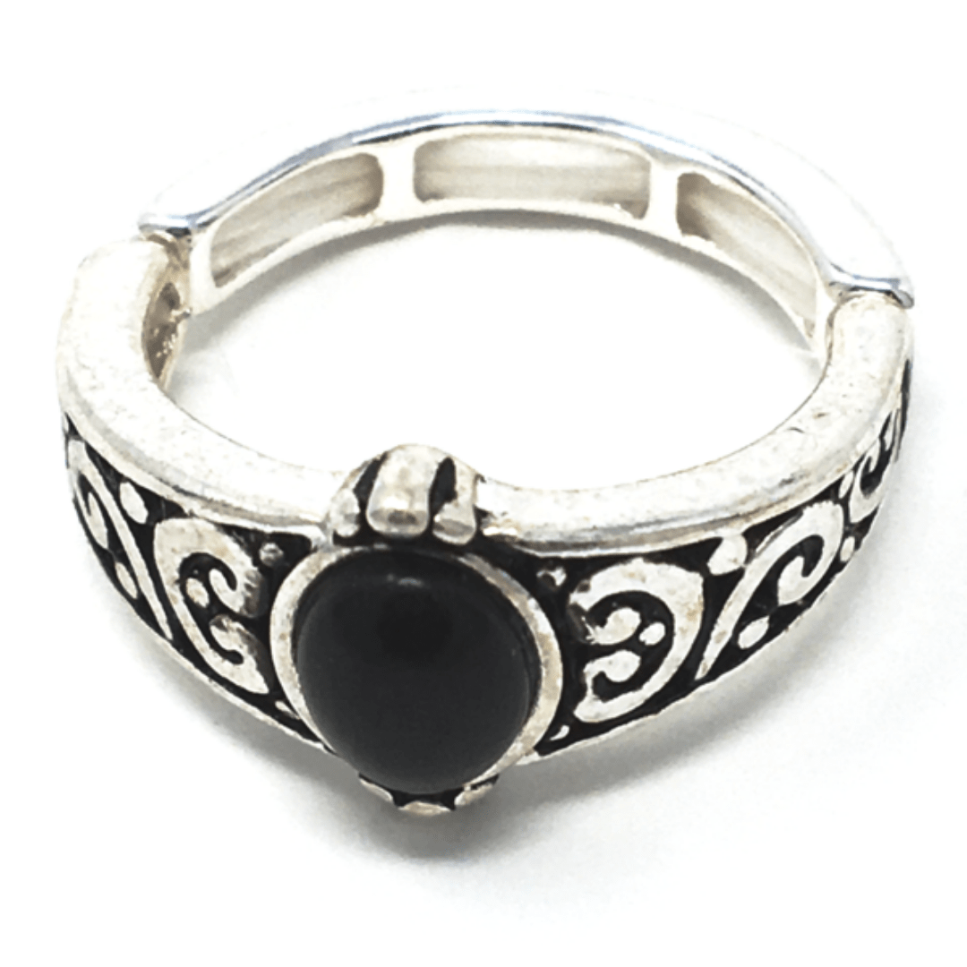 Onyx Stone Silver Stretch Ring For Women - Costume Jewelry