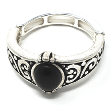 Onyx Stone Silver Stretch Ring For Women - Costume Jewelry
