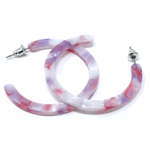 Pink Marbled Resin Circle Hoop Earrings - Fashion Jewelry