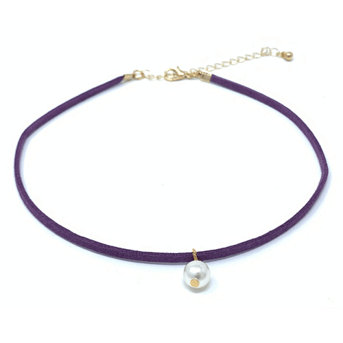 Purple Suede Pearl Choker Necklace