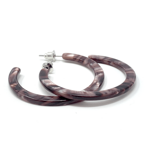 Purple Marbled Resin Circle Hoop Earrings - Fashion Jewelry