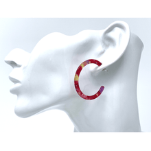 Red Marbled Resin Circle Hoop Earrings For Women