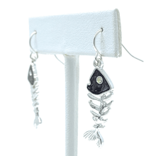 Abalone Fishbone Dangle Earrings with Rhinestone Accents - Costume Jewelry