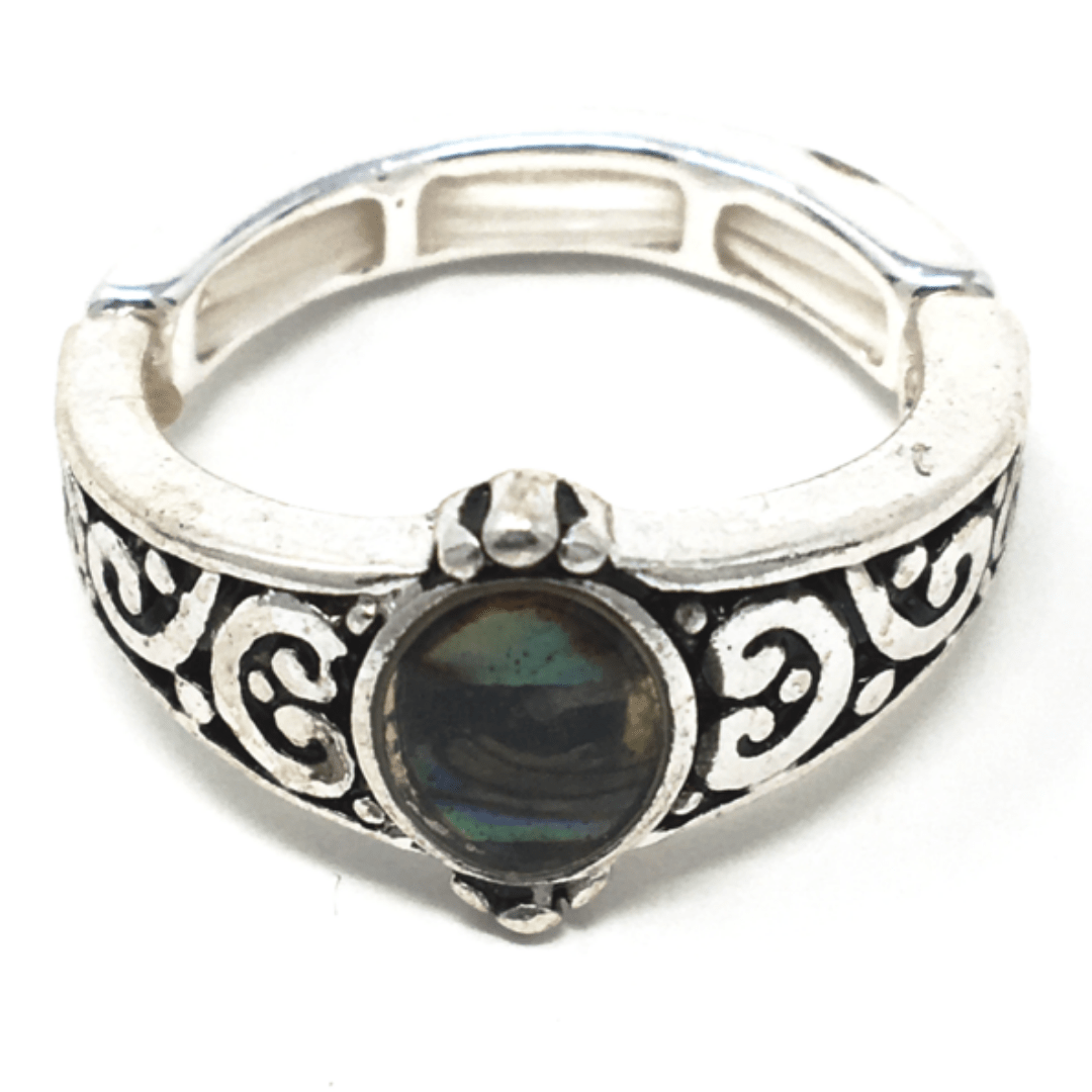 Silver Abalone Stretch Ring For Women - Costume Jewelry