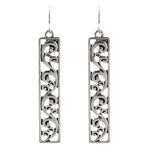 Silver Filigree Bar Rectangle Drop Earrings For Women - Fashion Jewelry