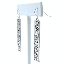 Silver Swirl Filigree Bar Rectangle Drop Earrings For Women - Fashion Jewelry