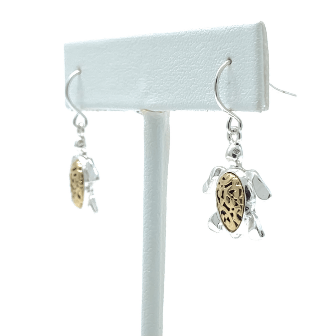 Silver & Gold Filigree Sea Turtle Dangle Earrings For Women - Costume Jewelry