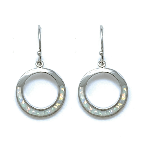 Silver White Opal Open Circle Earrings - Sterling Silver Jewelry