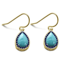 Larimar & Sapphire Teardrop Gold Plated Sterling Silver Earrings - SeaSpray Jewelry