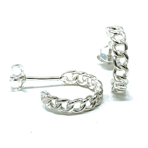 Silver Link Half Hoop Earrings - Sterling Silver Earrings
