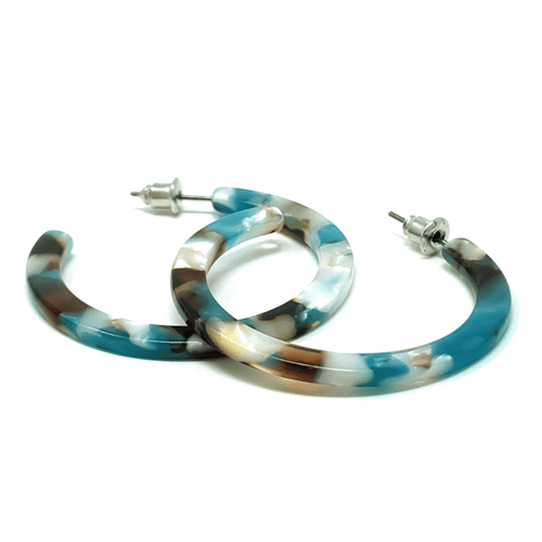 Turquoise Tortoise Shell Resin Hoop Earrings