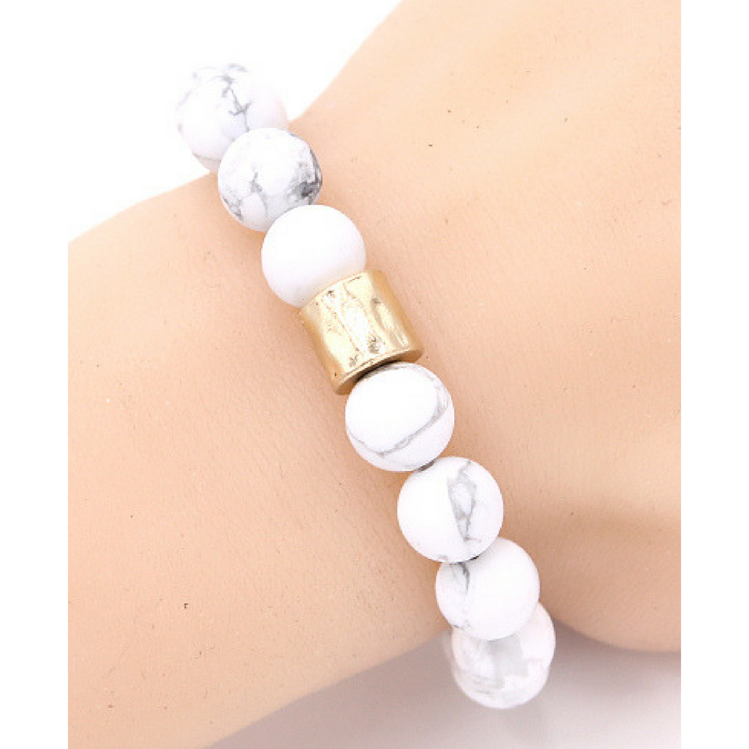 White Howlite Beaded Boho Stretch Bracelet For Women - Bohemian Jewelry