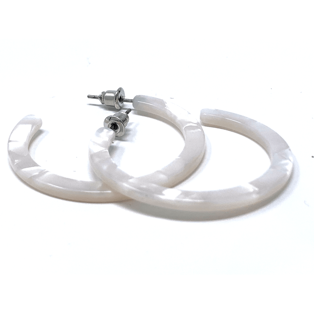 White Marbled Resin Hoop Earrings Stud Hoop Earrings