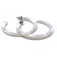 White Marbled Resin Circle Hoop Earrings - Fashion Jewelry