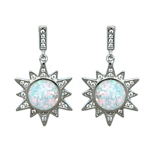 White Opal Sun CZ Sterling Silver Stud Earrings - SeaSpray Jewelry