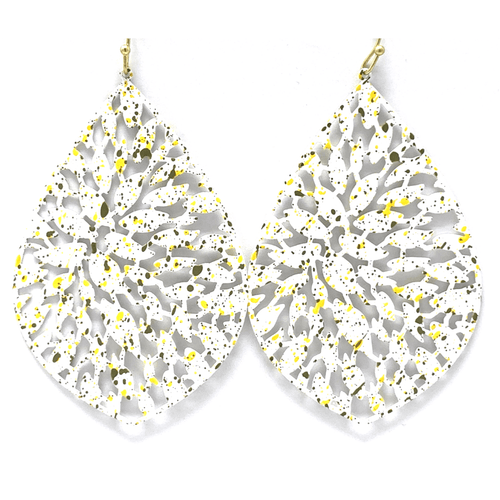 White And Yellow Filigree Teardrop Earrings - Fashion Jewelry