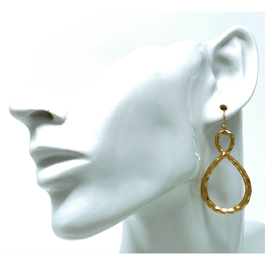 Gold Hammered Twisted Open Hoop Earrings - Women's Fashion Earrings