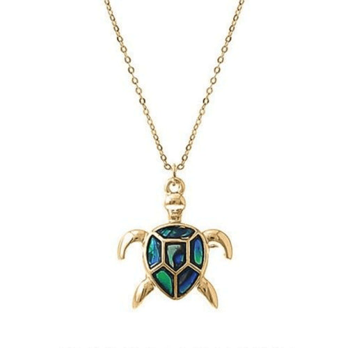 Abalone Gold Turtle Pendant Necklace - Costume Fashion Jewelry