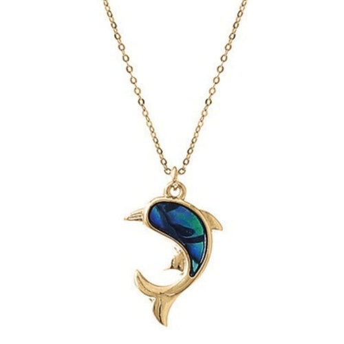 Abalone Pendant Gold Dolphin Necklace