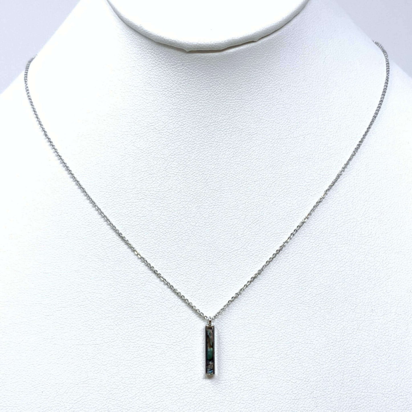 Abalone Rectangle Pendant Silver Chain Necklace - Costume Jewelry