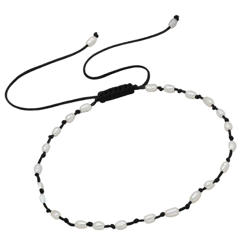Adjustable Black Thread Bracelet Beaded With Freshwater Pearls