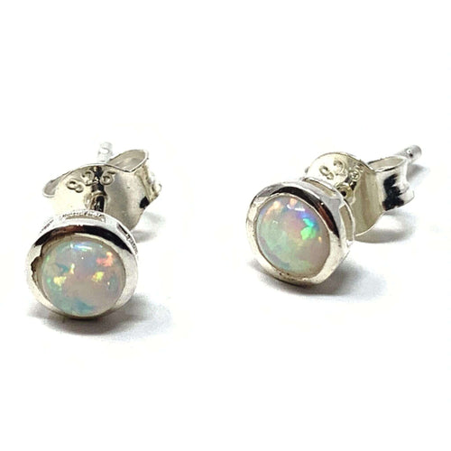 Bezel Sterling Silver White Opal Stud Earrings