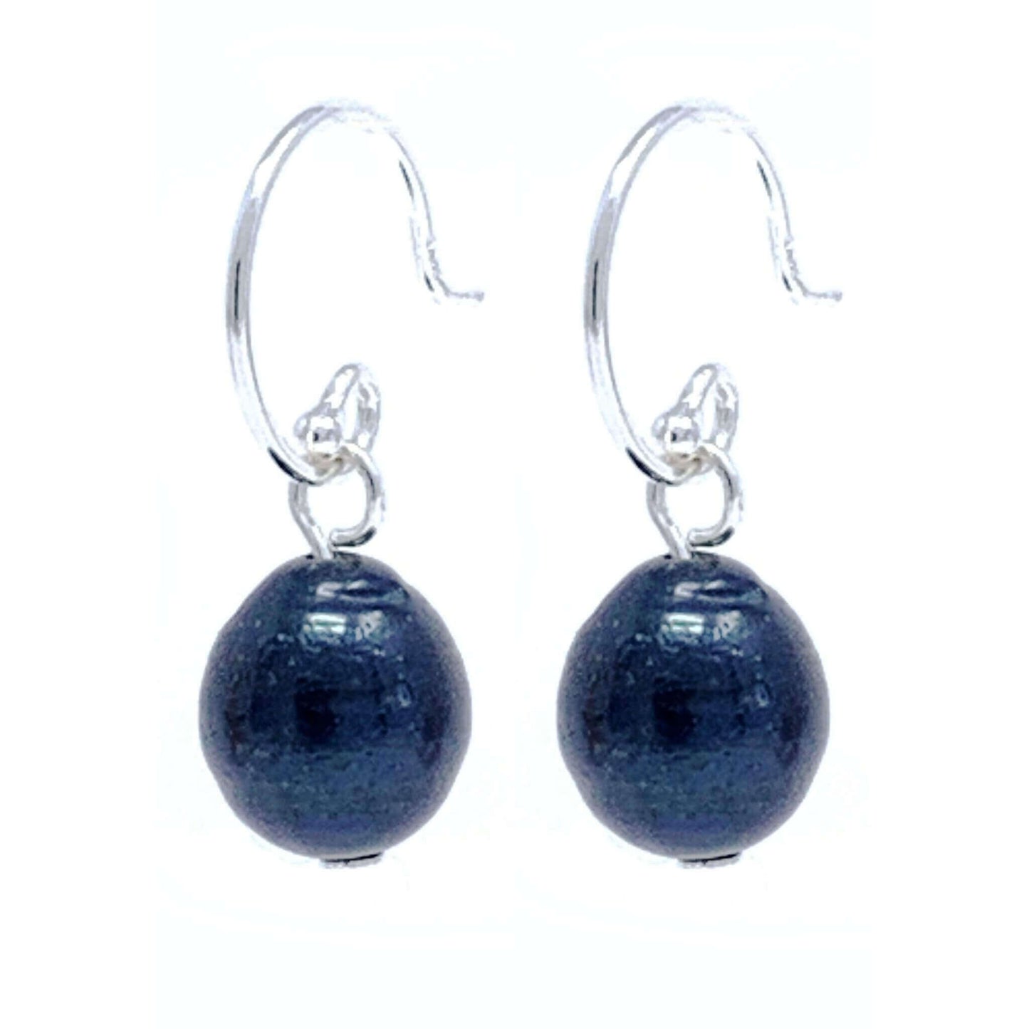 Black Freshwater Pearl Drop Earrings Sterling Silver
